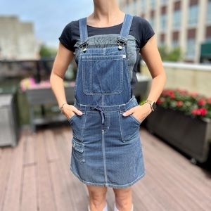 Gap Kids Denim Cotton Stripped Jumper Overall Dress XL (12) (fits Woman Size S)